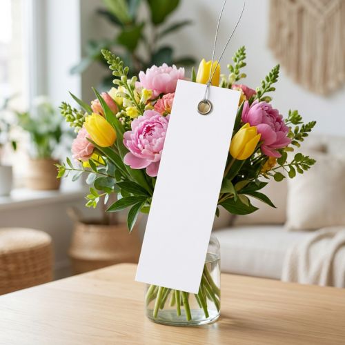 Étiquettes blanches suspendues 18 x 60 mm avec fil métallique, résistantes aux intempéries, idéales pour l'étiquetage des fleurs et des cadeaux, 250 pièces | Floristik24.be