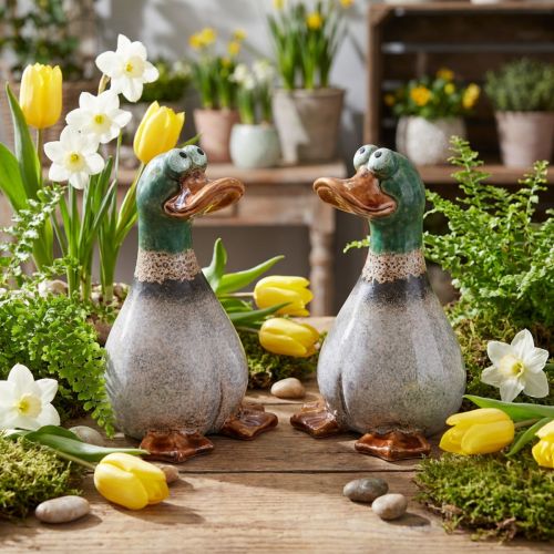 Canards déco céramique Marron Vert Canard assis 17,5cm 2pcs | Floristik24.be