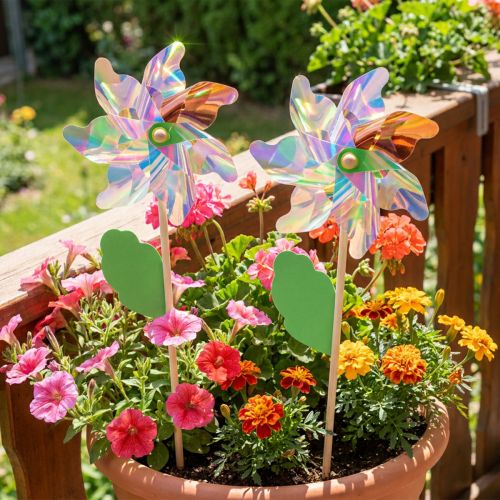 Moulin à vent fleur avec feuille moulin à vent couleurs irisées Ø24cm 2pcs | Floristik24.be