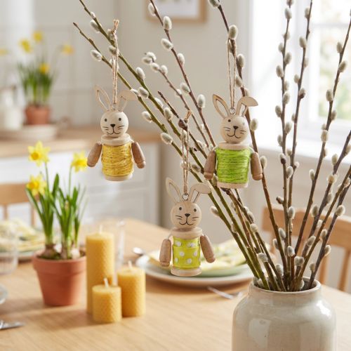 Article Lapins de Pâques à suspendre Décoration de Pâques bois jute H6,5cm 9 pcs
