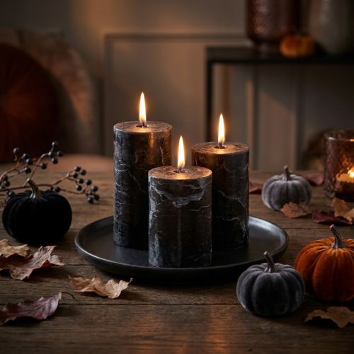 Bougies piliers noires élégantes, couleur unie, 70 x 100 mm, lot de 4 - décoration, Noël, Halloween | Floristik24.be