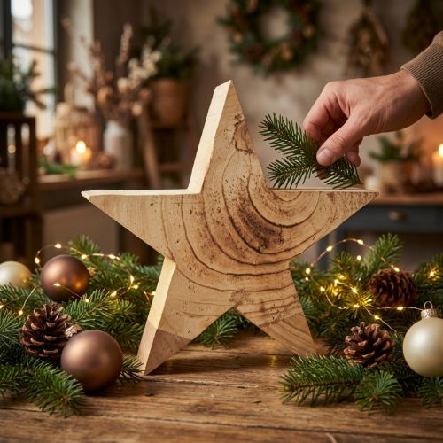 Étoile en bois Étoile en bois à poser Paulownia naturel 30cm | Floristik24.be