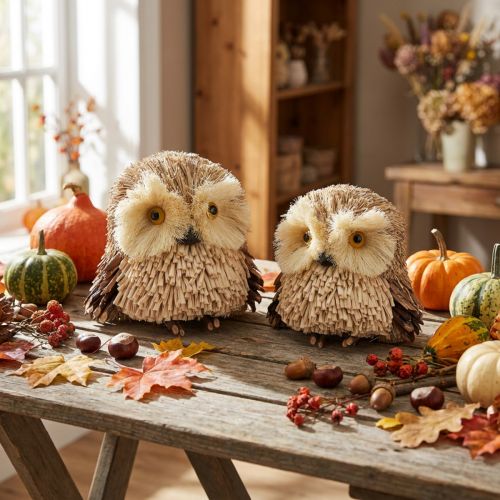 Chouette figurines décoratives automne avec cônes 12,5×10×10cm 2pcs | Floristik24.be
