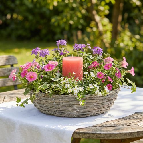 Jardinière en osier, blanche, aspect naturel, anneau décoratif pour aménagement de jardin créatif, Ø 35/30 cm, lot de 2, polyvalente | Floristik24.be