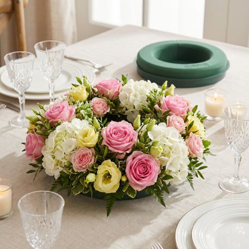 Anneau floral en mousse avec base pour arrangement vert Ø24cm 2 pcs | Floristik24.be