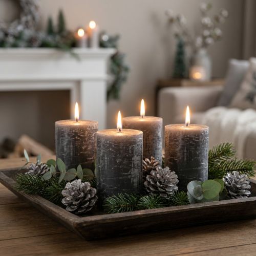 Bougies piliers anthracite unies, 60 x 100 mm, lot de 4, bougies décoratives, longue durée de combustion | Floristik24.be