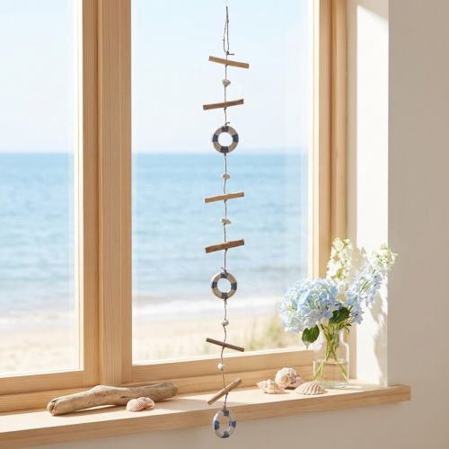 Décoration de fenêtre bouées de sauvetage maritimes décoration en bois été 90cm | Floristik24.be