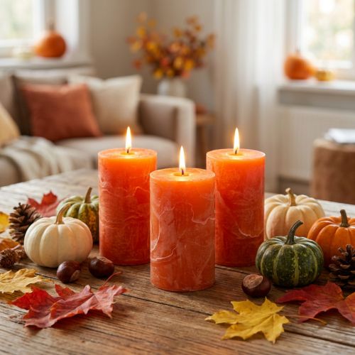 Bougies unies orange 60x100mm 4 pcs | Floristik24.be