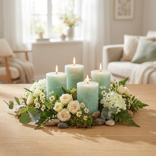 Bougies de couleur unie vert clair 60x80mm 4 pcs | Floristik24.be