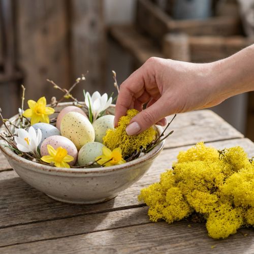 Article Mousse déco jaune mousse de renne pour artisanat jaune citron 500g