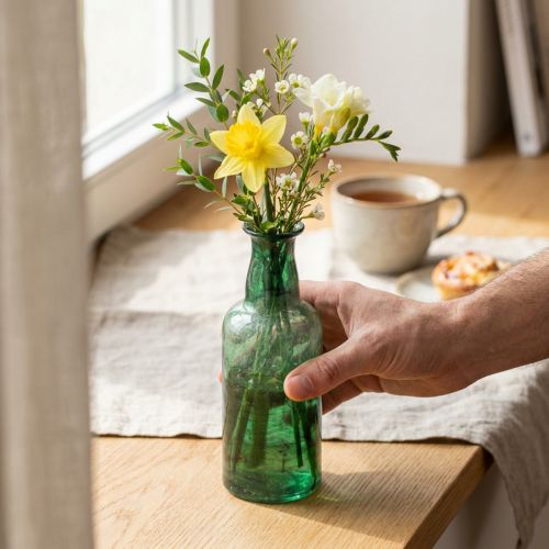 Mini vase bouteille en verre vase à fleurs vert Ø6cm H17cm | Floristik24.be