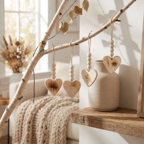 Article Coeurs en bois cintre décoratif coeurs décoratifs en bois brûlés 8cm 6pcs