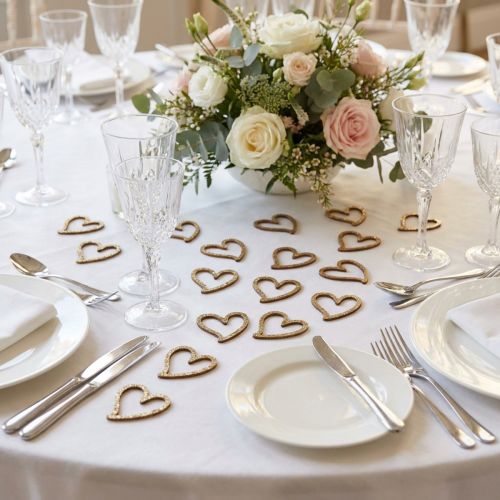 Décoration de coeur décoration dispersée coeurs décoration de table en bois or 5cm 48 pcs | Floristik24.be