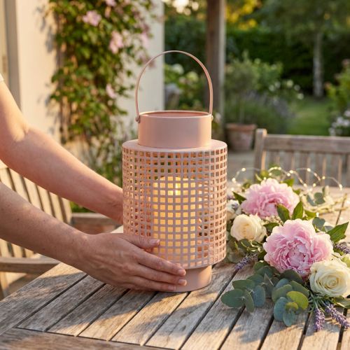 Lanterne décorative lanterne en métal rose avec anse Ø18cm H29cm | Floristik24.be