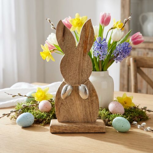 Lapin de Pâques en bois avec oeufs en métal, décoration de table Pâques H31cm | Floristik24.be