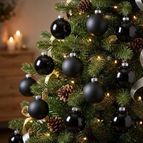 Mini boule de sapin de Noël, mélange décoration sapin, boules de Noël noires H4,5cm Ø4cm verre véritable 24 pcs | Floristik24.be