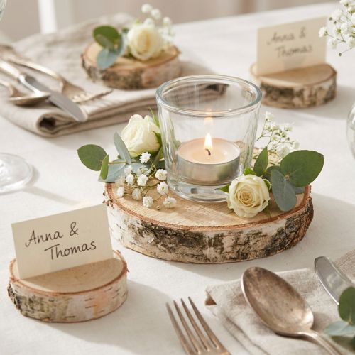 Rondelles de bouleau avec écorce, 24 pièces, Ø 5-6 cm, blanchies à la chaux, matériau décoratif pour les mariages et les projets de bricolage. | Floristik24.be