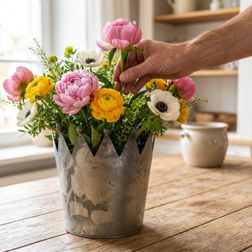 Déco couronne aspect antique décoration métal gris Ø17.5cm H17.5cm | Floristik24.be