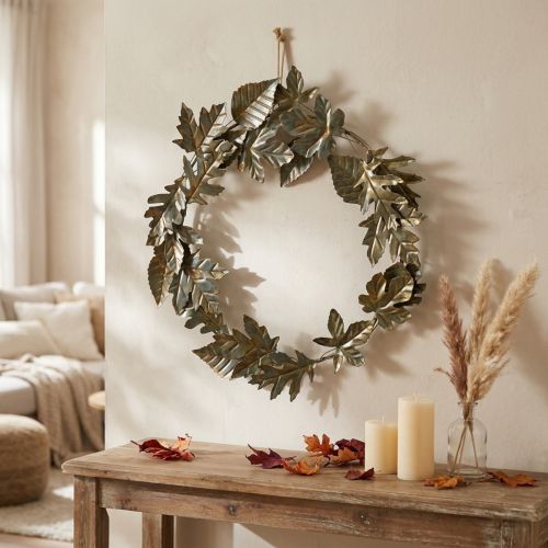 Anneau décoratif guirlande métal décoration murale feuilles laiton Ø52cm | Floristik24.be