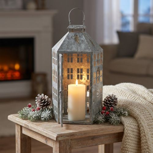 Article Lanterne décorative vintage en métal maison lumineuse Shabby Chic H41,5cm