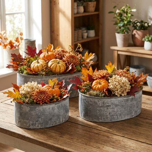Bol décoratif en métal, ovale, gris, L22,5/19,5/16 cm, lot de 3 | Floristik24.be