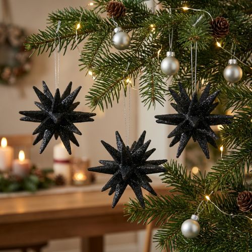 Étoiles décoratives de Noël à suspendre, noir, Ø7,5 cm, lot de 8 | Floristik24.be