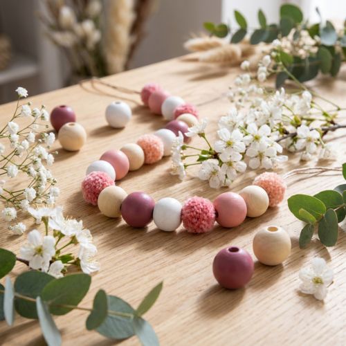 Perles en bois boules en bois pour artisanat roses triées Ø3cm 36pcs | Floristik24.be