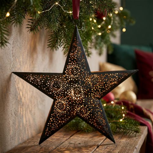 Étoile de Noël en Métal Noir et Cuivre H25,5cm | Floristik24.be