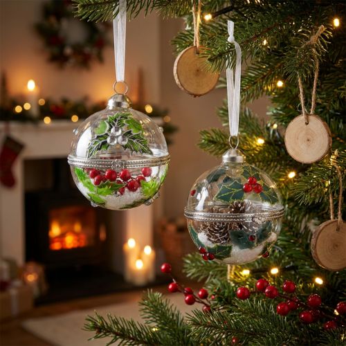 Boules de sapin de Noël en verre à remplir de houx Ø6cm 2pcs | Floristik24.be
