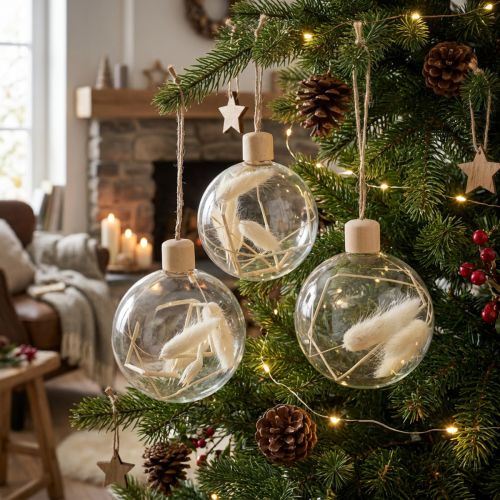 Boules de Noël boule de décoration en verre remplie de fleurs séchées Ø8cm 3pcs | Floristik24.be