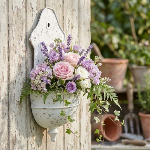 Bol Mural Shabby Chic Métal Demi Rond Blanc 24cm×10cm×47cm | Floristik24.be