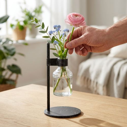 Vase décoratif verre bouteille décorative avec support en métal noir Ø13cm | Floristik24.be
