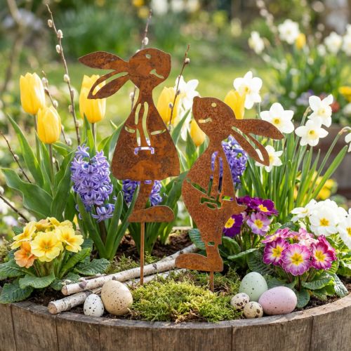 Décoration de jardin lapin rouille bouchon décoratif Pâques 8×16cm 2pcs (1paire) | Floristik24.be
