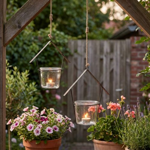 Lanterne maison, photophore à suspendre, décoration métal, verre H21,5cm 2pcs | Floristik24.be