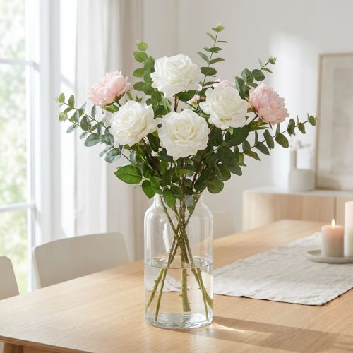 Rose Blanche Fausse Rose sur Tige Fleur de Soie Fausse Rose L72cm Ø13cm | Floristik24.be