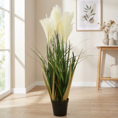 Roseau en pot Plante artificielle en pot Crème, Vert 79cm | Floristik24.be
