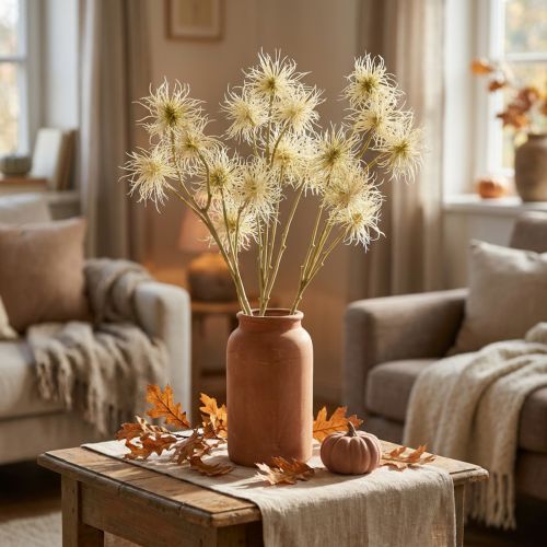 Xanthium fleur artificielle crème décoration d'automne 6 fleurs 80cm 3pcs | Floristik24.be