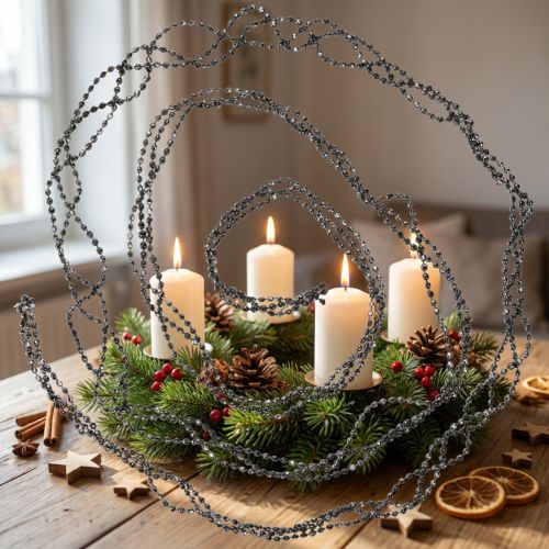 Guirlande de Perles Grises 275 cm Décoration de Noël | Floristik24.be