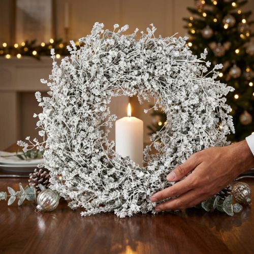 Couronne de Noël en fleurs séchées blanches et herbes de lin, Ø 34 cm | Floristik24.be