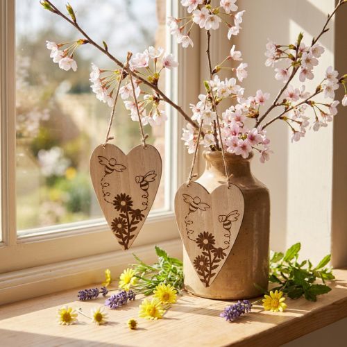 Cintre décoratif en bois coeurs décoratifs fleurs abeilles décoration 10x15cm 6 pièces | Floristik24.be