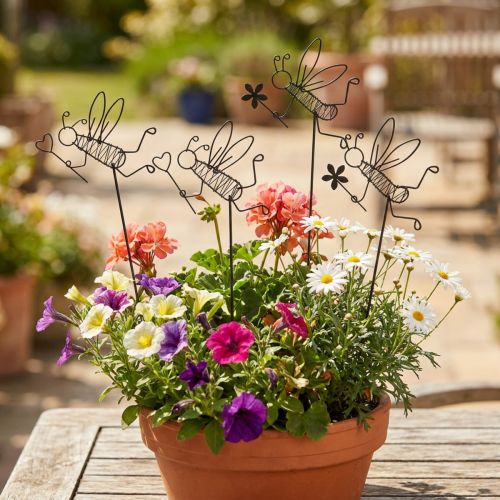 Bouchon de fleur en métal décoration abeille noir 8,5cm 4 pcs | Floristik24.be