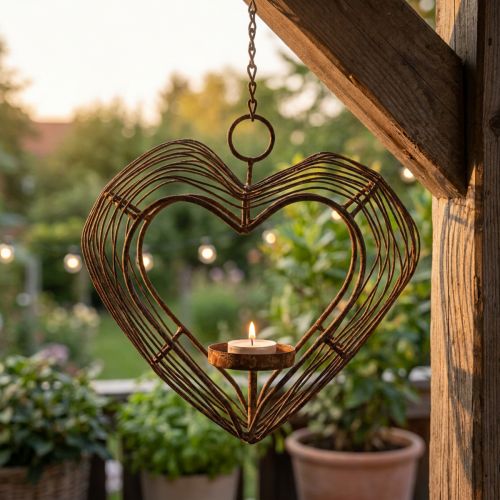 Photophore métal décoration à suspendre décoration rouille coeur 22×7×20cm | Floristik24.be