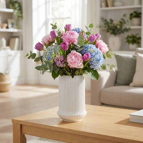 Vase en céramique à rainures Vase en céramique blanc Ø13cm H20cm | Floristik24.be