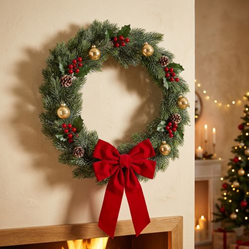 Couronne de sapin artificiellement givrée, décoration murale, Noël, sapin vert, paillettes, Ø45cm | Floristik24.be