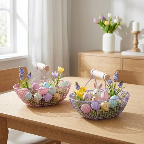 Panier en fil de fer avec poignée en bois, idéal pour un intérieur moderne et une décoration élégante, 17 cm, lot de 6 | Floristik24.be