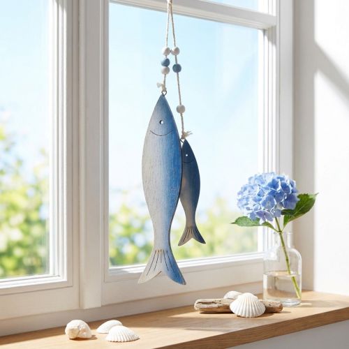 Cintres décoratifs poissons en bois poisson bleu blanc 11,5/20cm lot de 2 | Floristik24.be