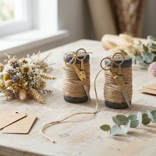 Bobine de ruban en jute avec ciseaux Ø5cm H8cm 2 pièces | Floristik24.be
