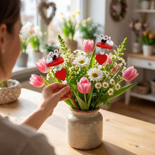Coeurs décoratifs avec des souris sur un bâton rouge 12 pcs | Floristik24.be
