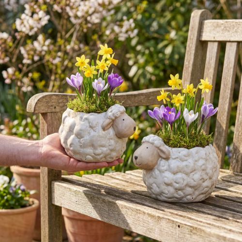 Pot de fleurs en céramique en forme de mouton, coupe décorative pour le jardin et la maison, 2 pièces | Floristik24.be