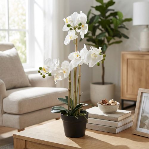 Article Orchidée artificielle en pot pour une ambiance harmonieuse, blanche, 60 cm